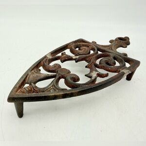 Vintage Cast Iron Sad Iron Trivet | Scrollwork Design | Antique Iron Rest Decor